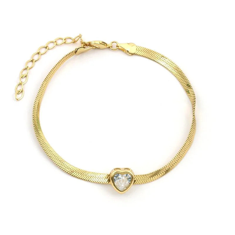 Pulseira Fita 4mm Pingente Coração de Zircônia