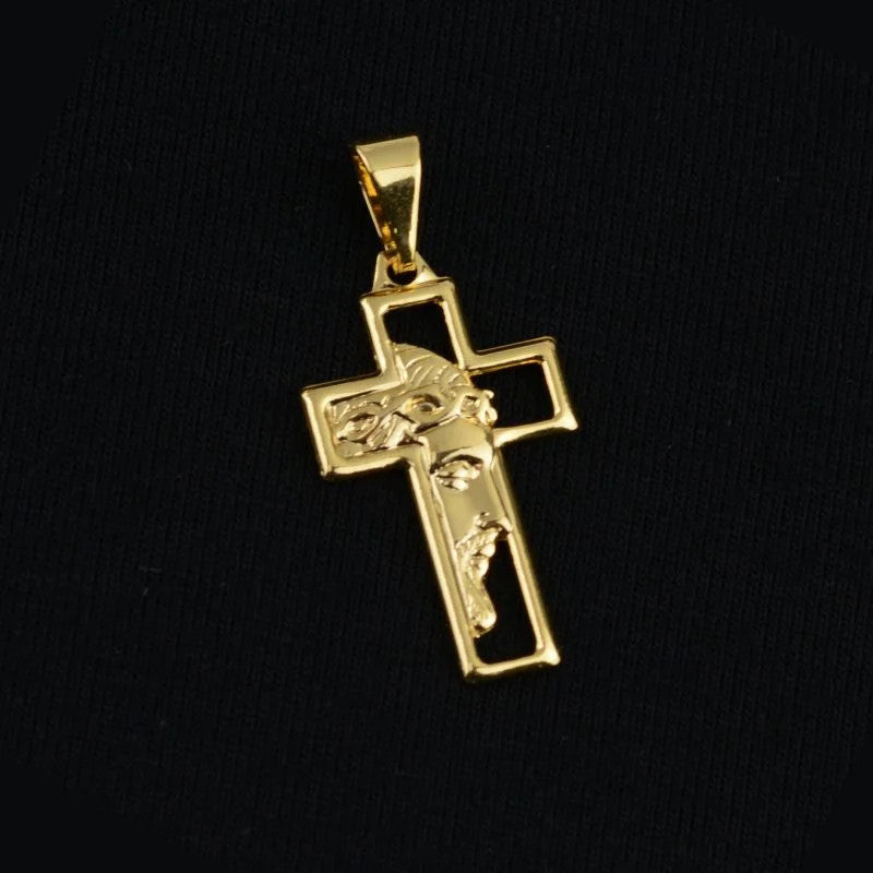 Pingente Cruz Vazada com Face de Cristo Grande Ouro 18k