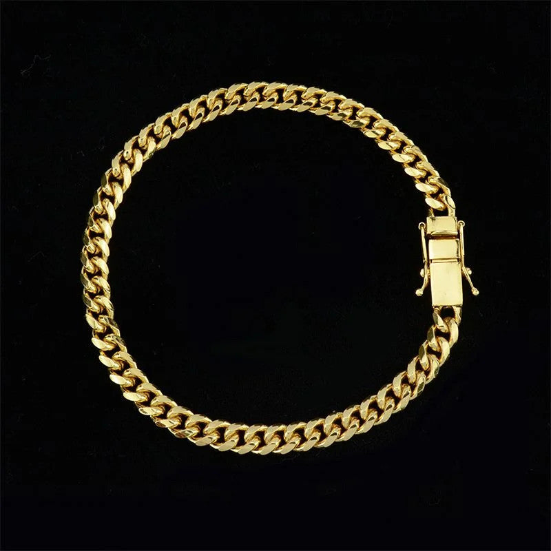 Pulseira Cubana 6mm Fecho Gaveta Trava Dupla