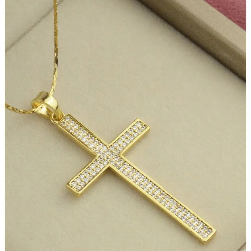 Pingente Cruz com 2 Carreiras de Zircônias Cravejadas