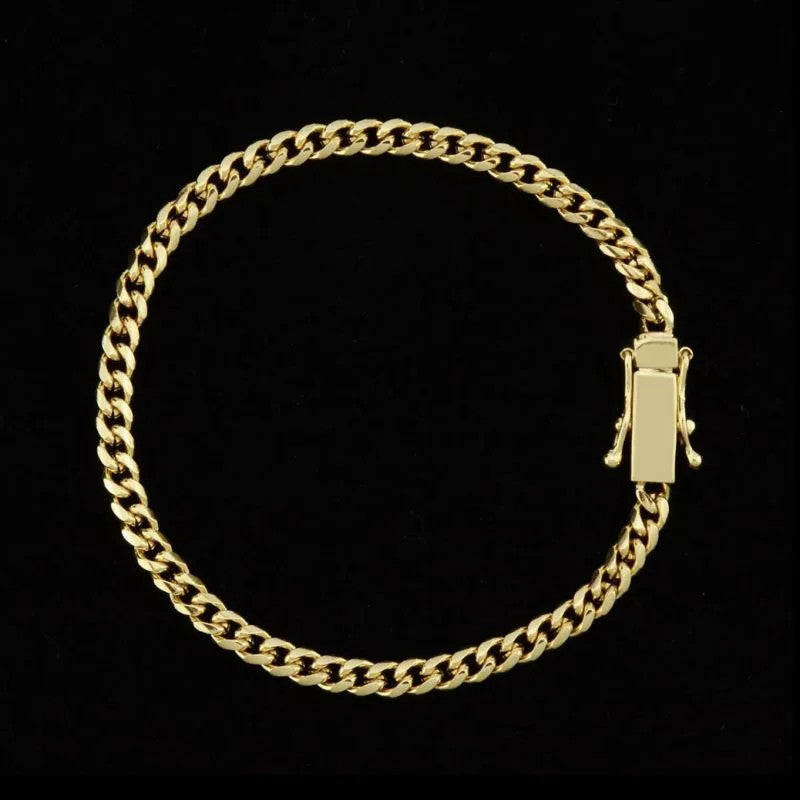 Pulseira Cubana 4mm Fecho Gaveta Trava Dupla