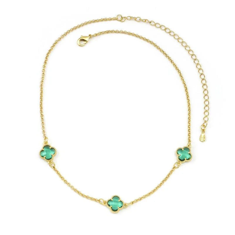 Colar Choker Inspiração com 3 Trevos Verdes Pequenos
