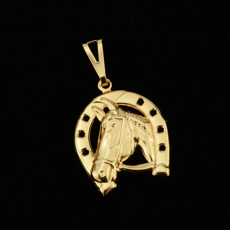 Pingente Cavalo e Ferradura Grande Ouro 18k
