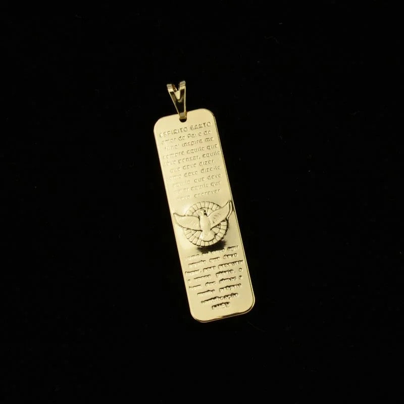 Pingente Espírito Santo Placa Retangular com Oração