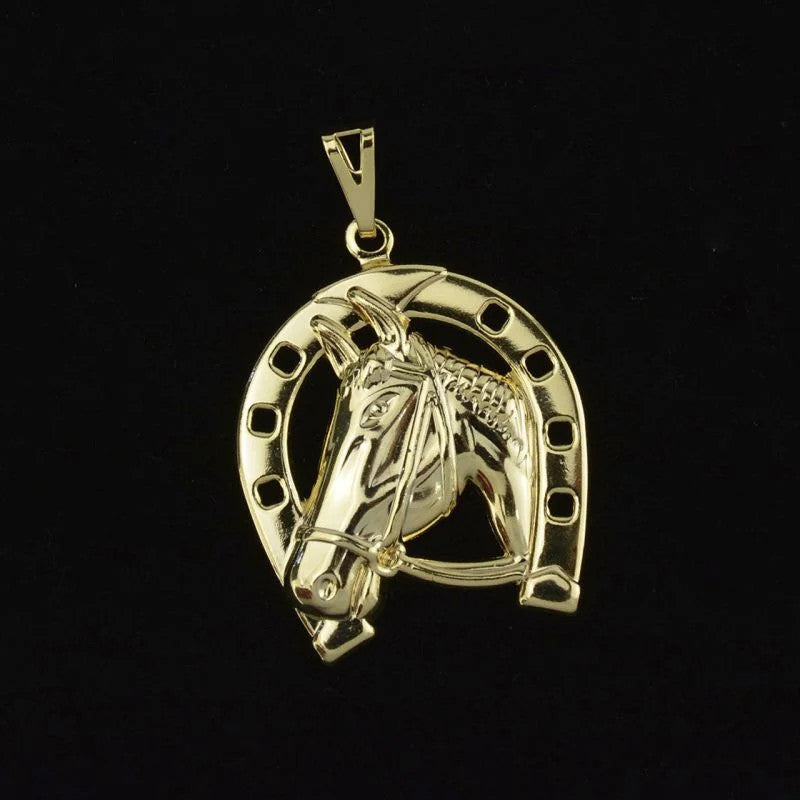 Pingente Cavalo e Ferradura Médio Ouro 18k
