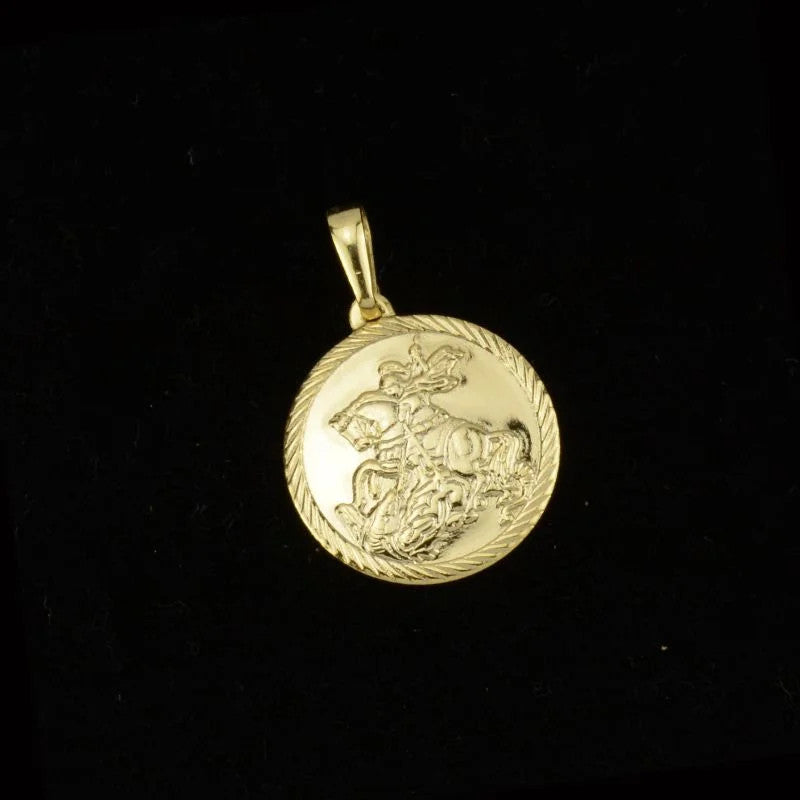 Pingente Moeda São Jorge Pequeno Borda Detalhada