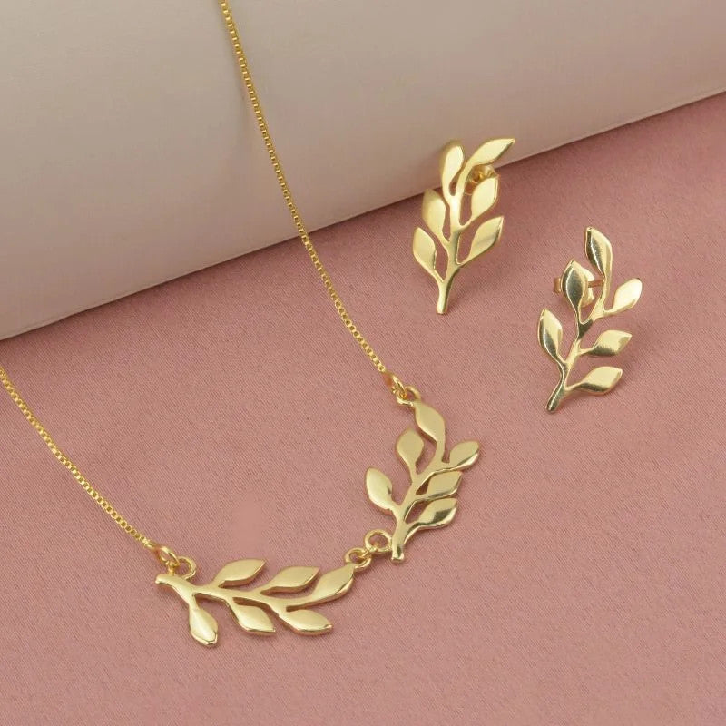 Conjunto Colar e Brincos Folhas
