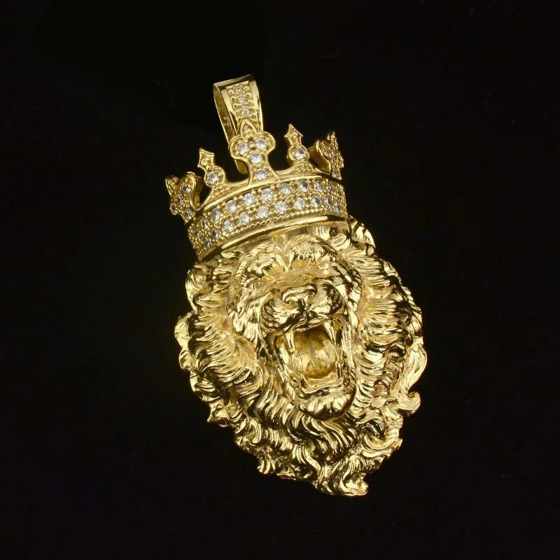 Pingente Leão com Coroa Cravejado Extra Grande