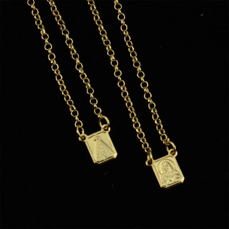 Escapulário Mini Tijolinho Jesus Cristo e Nossa Senhora