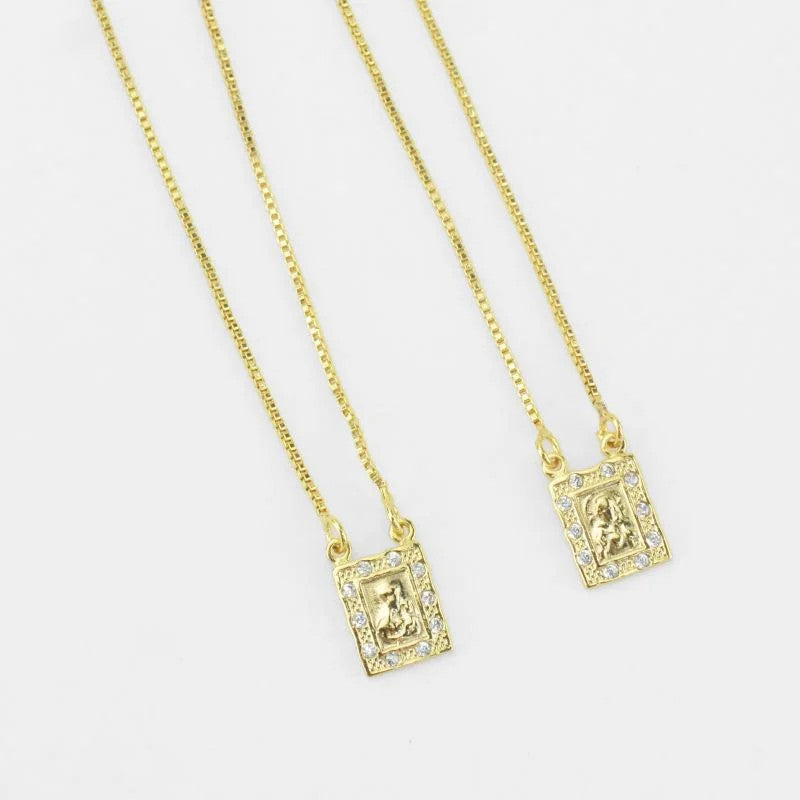 Escapulário Veneziana Jesus e Nossa Senhora do Carmo Com Pontos de Zircônias