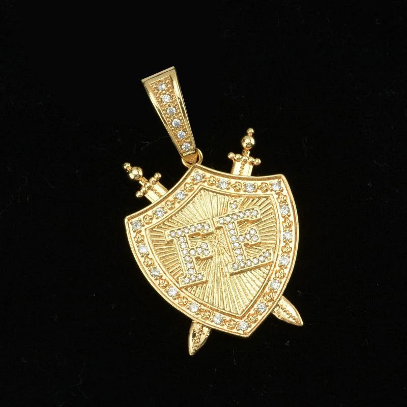 Pingente Placa Escudo Fé com Zircônias