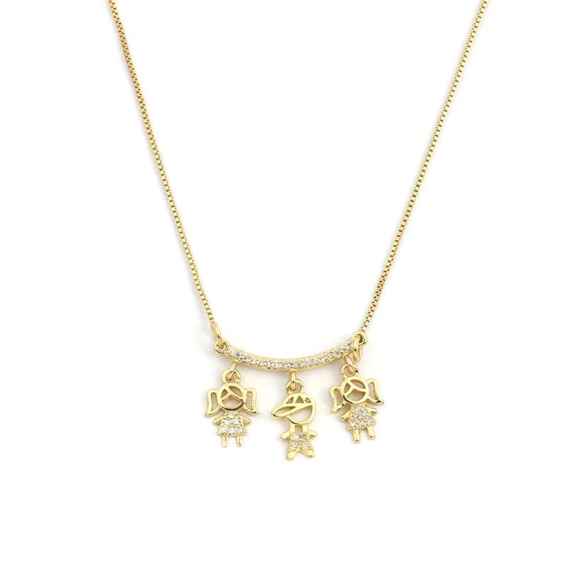 Colar Veneziana com Canga Cravejada e 3 Filhos(a)