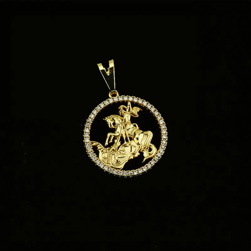 Pingente Moeda São Jorge Vazado e Cravejado Pequeno