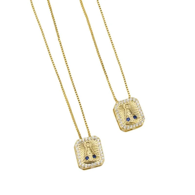 Escapulário Veneziana Pingente Nossa Senhora Cravejado nas laterais