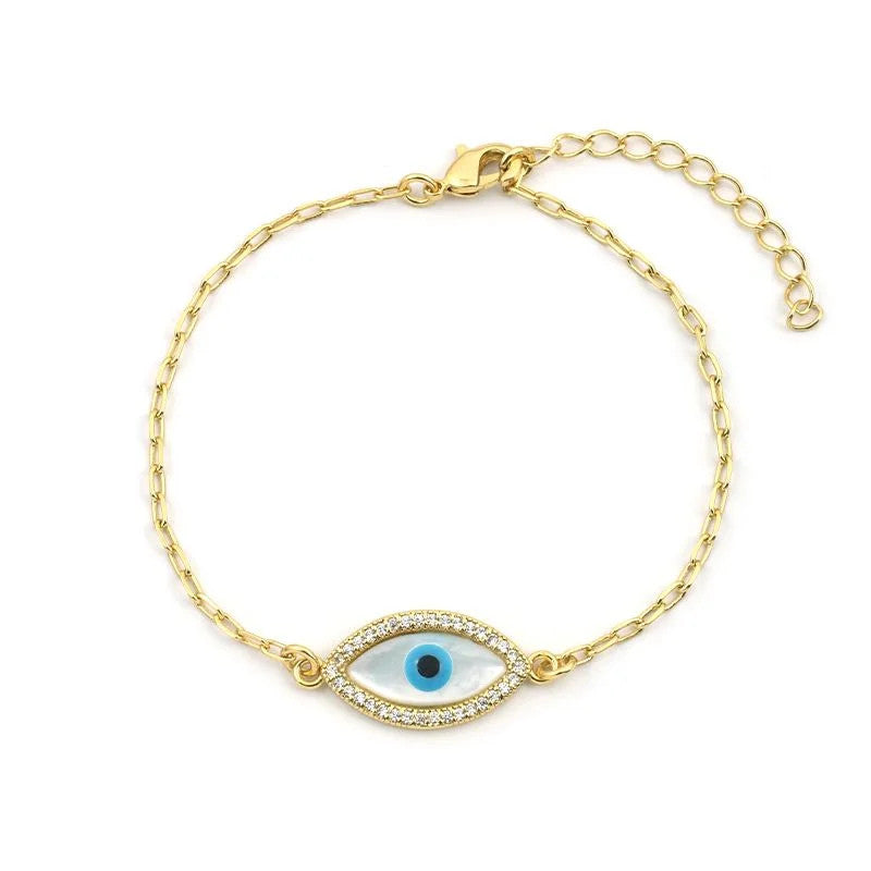 Pulseira Com Pingente Olho Grego Madre Pérola