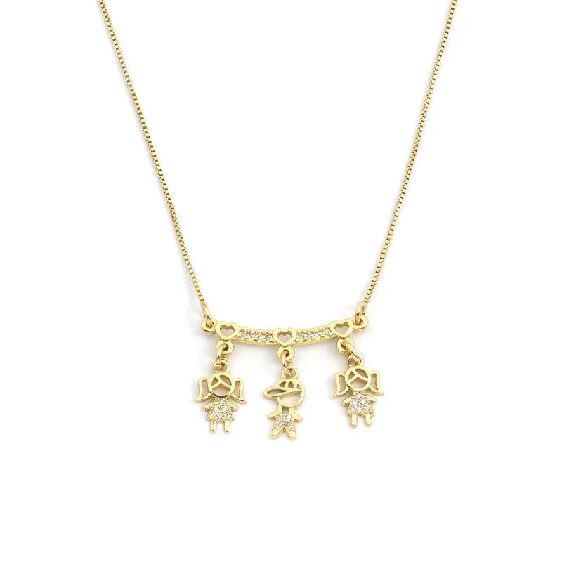 Colar Veneziana com Canga Cravejada e 3 Filhos(a)