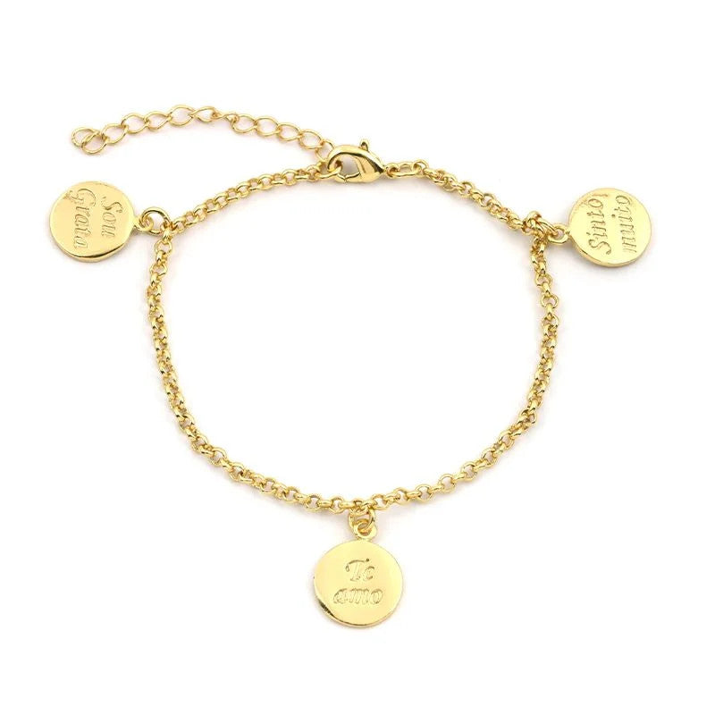 Pulseira com Medalhas - Sinto Muito, Sou Grato, Te amo