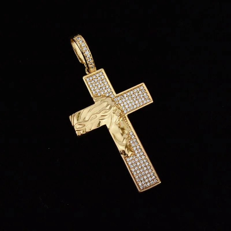 Pingente Cruz Cravejada Face de Cristo